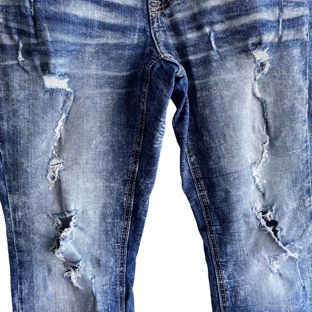 DepartWest Mens Seeker Jeans Straight Leg Blue Denim Zip Fly Size 31S Destroyed - Picture 4 of 12